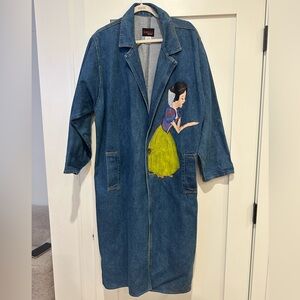 Vintage Sunbelt Sportswear Denim Long Duster Coat Hand Painted Snow White&Dwarfs